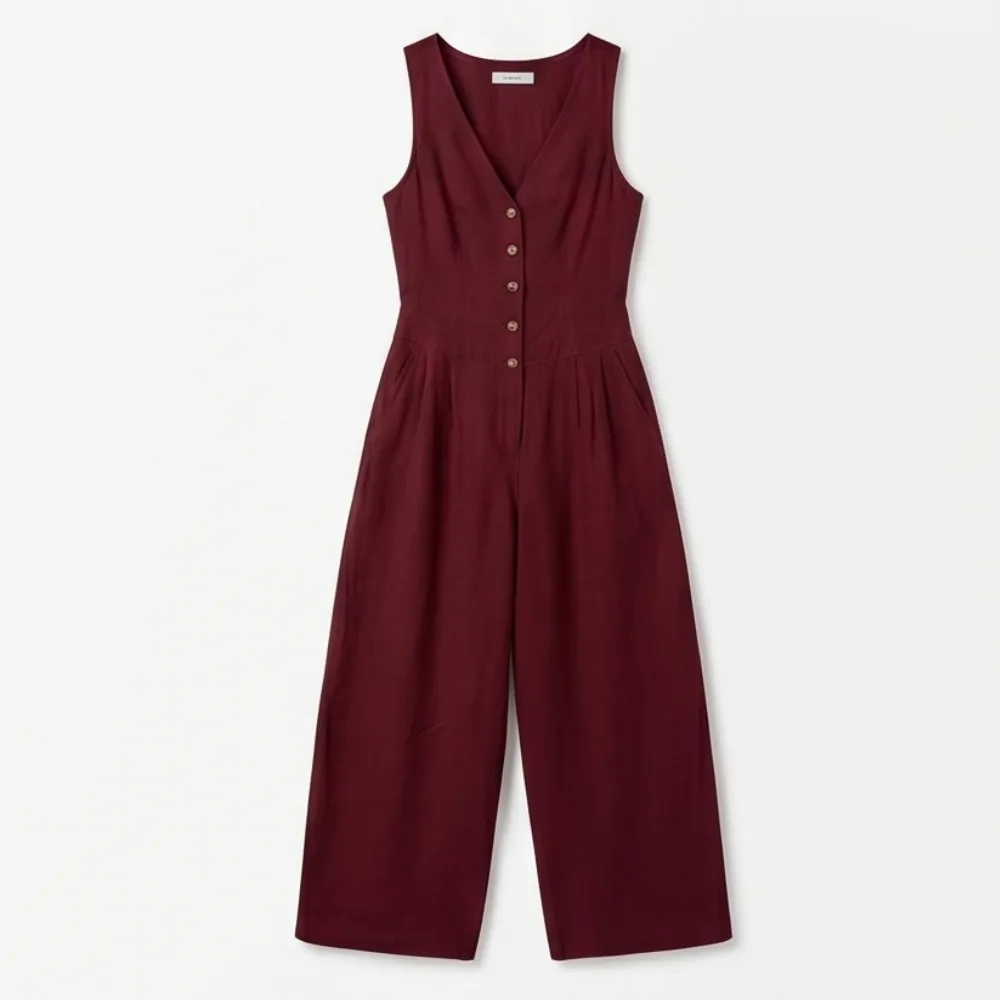 Button Front Wide Leg Jumpsuit