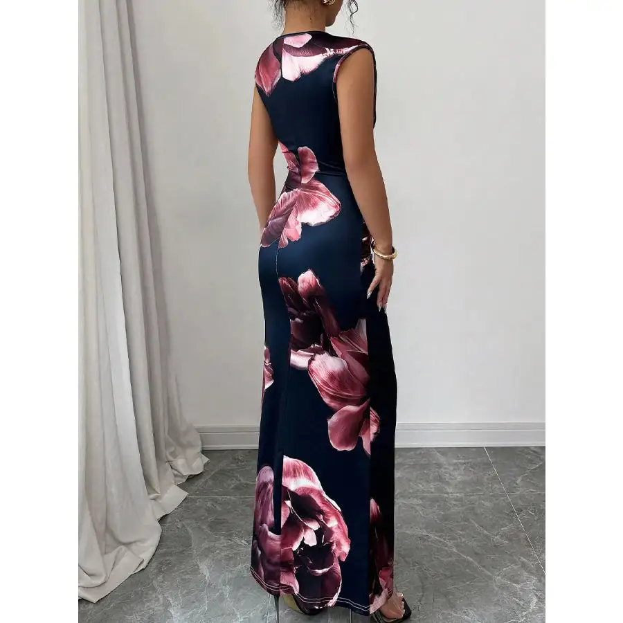 Floral Print Sleeveless Bodycon Maxi Dress