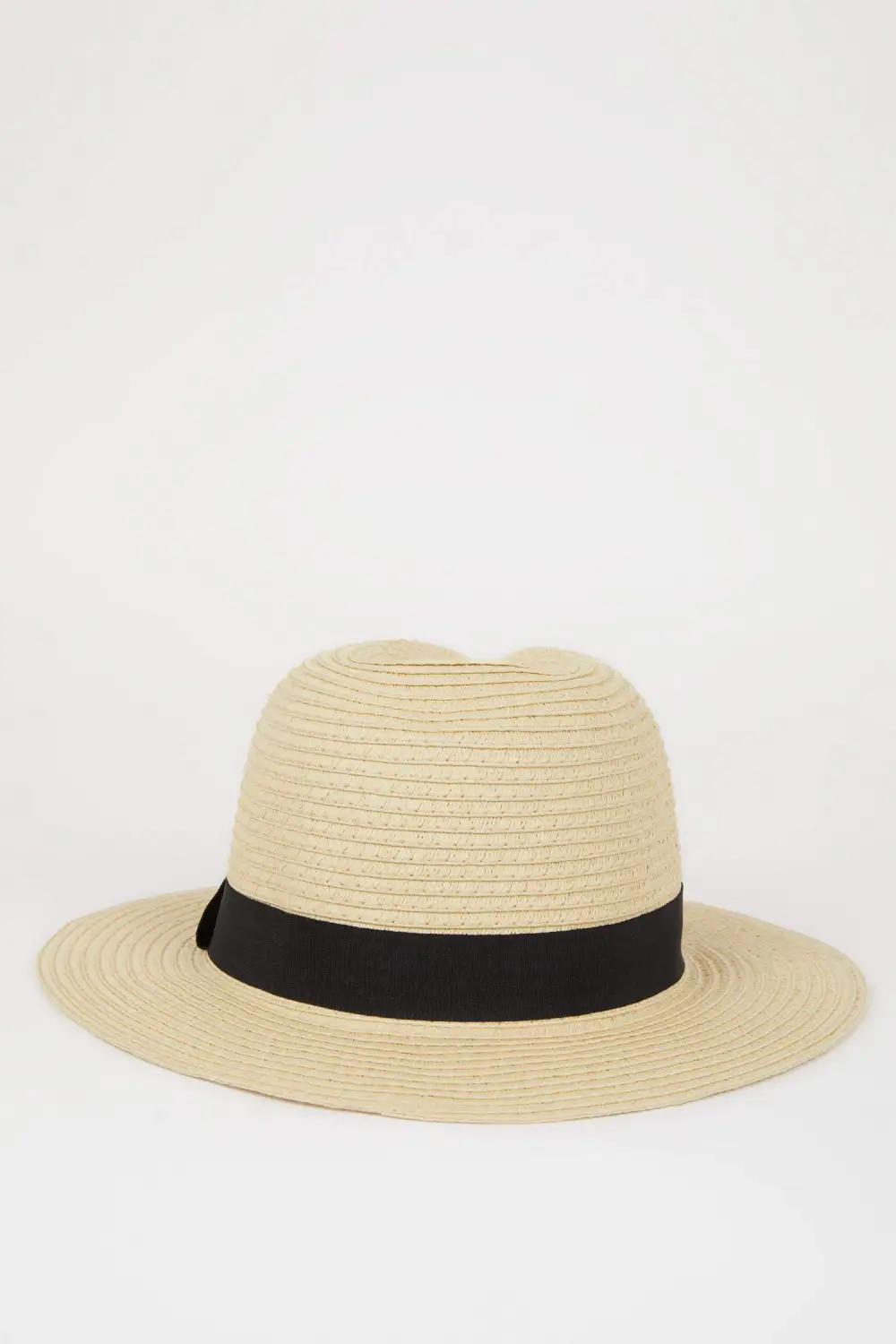 Ladies' Black Strappy Straw Hat