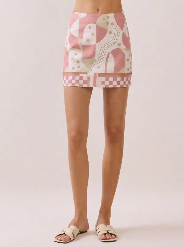 Women's Abstract Geometric Checkerboard Printed Mini Skirt