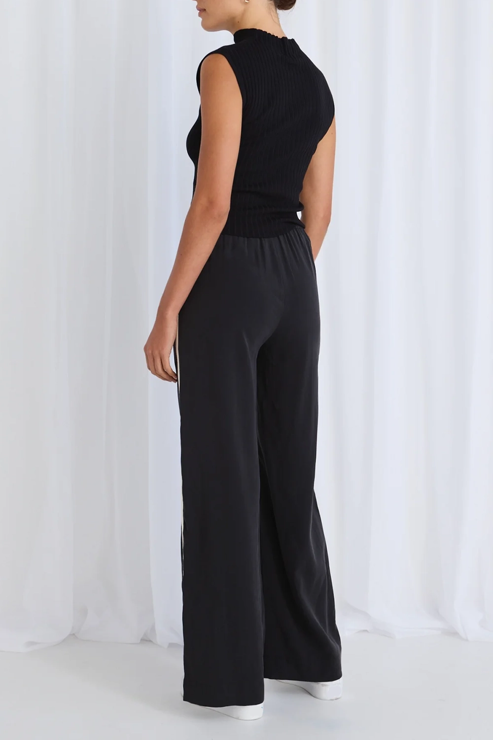 Black Stripe Tape Wide - Leg Trousers