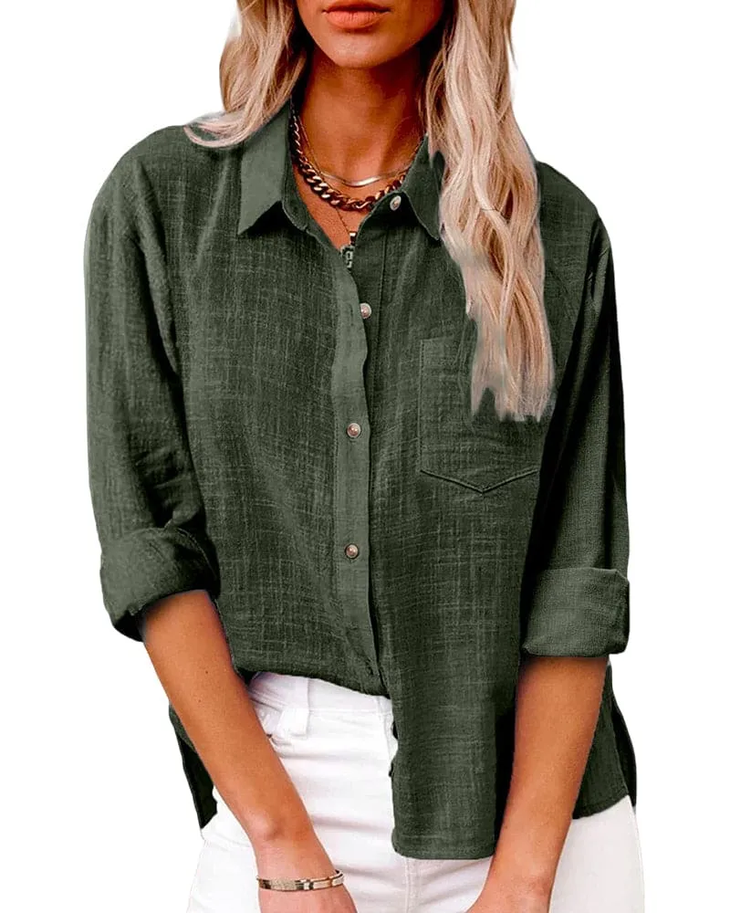  Relaxed Fit Linen Button Down Shirt