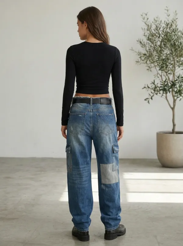 Women's Y2K Streetwear Patchwork Distressed Printed Cargo Jeans