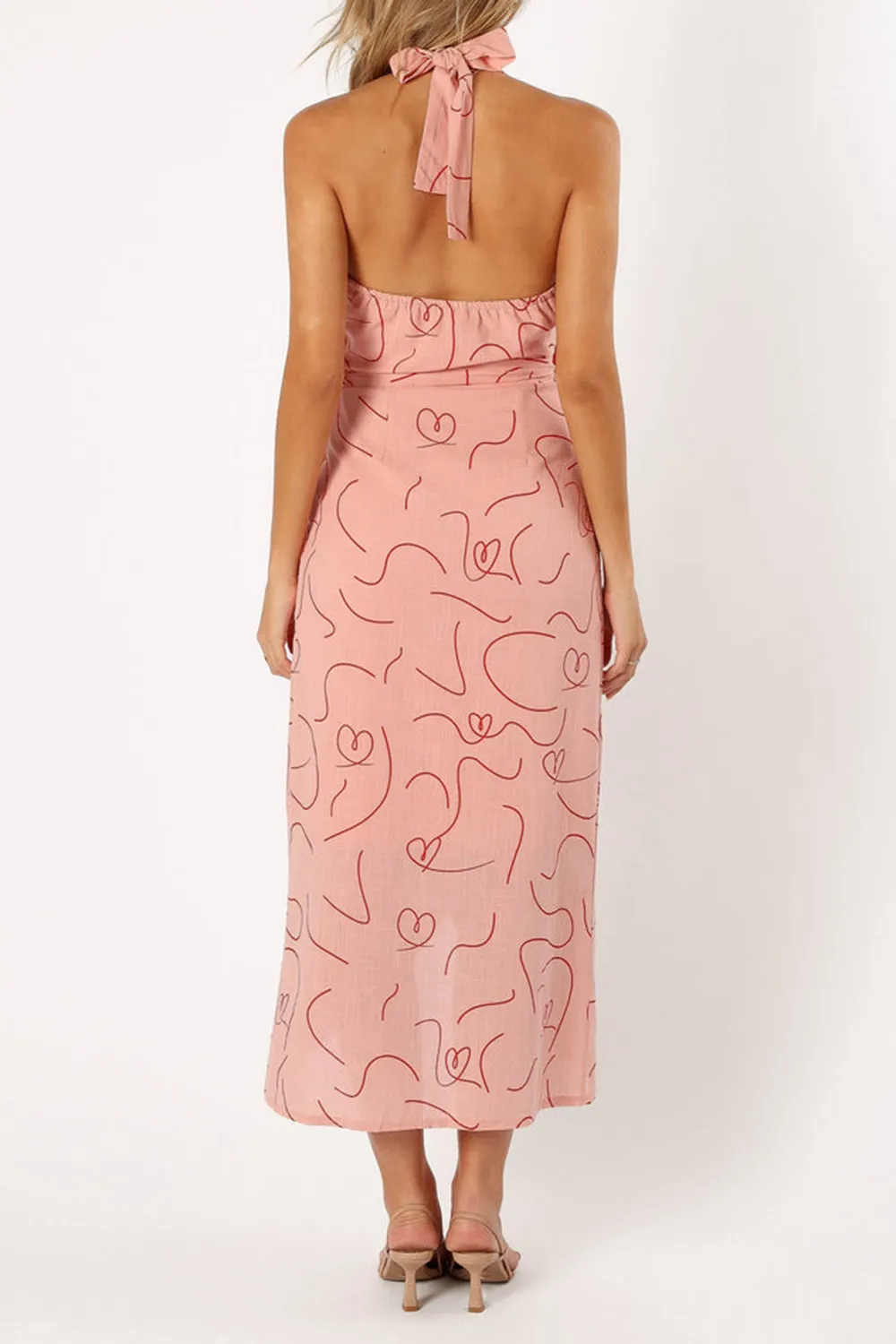 STRIPED PRINT WRAP MIDI  DRESS