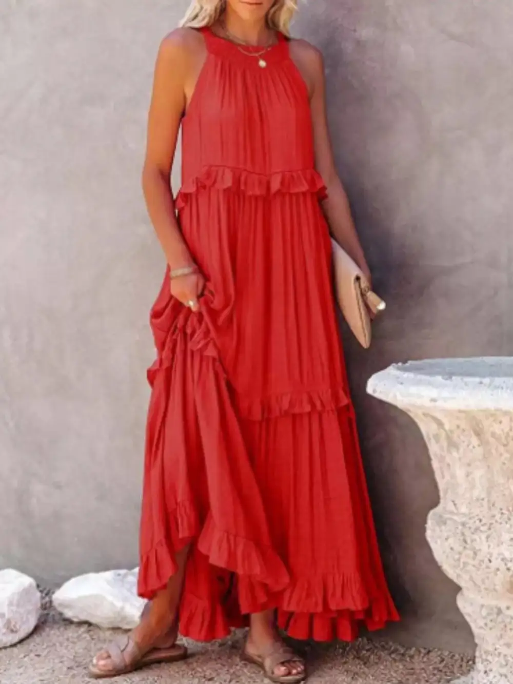 Ruffled Tiered Sleeveless Maxi Dress