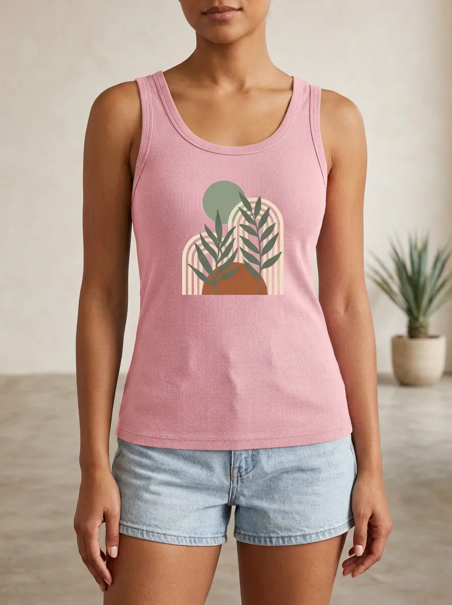 Botanical-Arch Boho Built-In Bra Tank Top