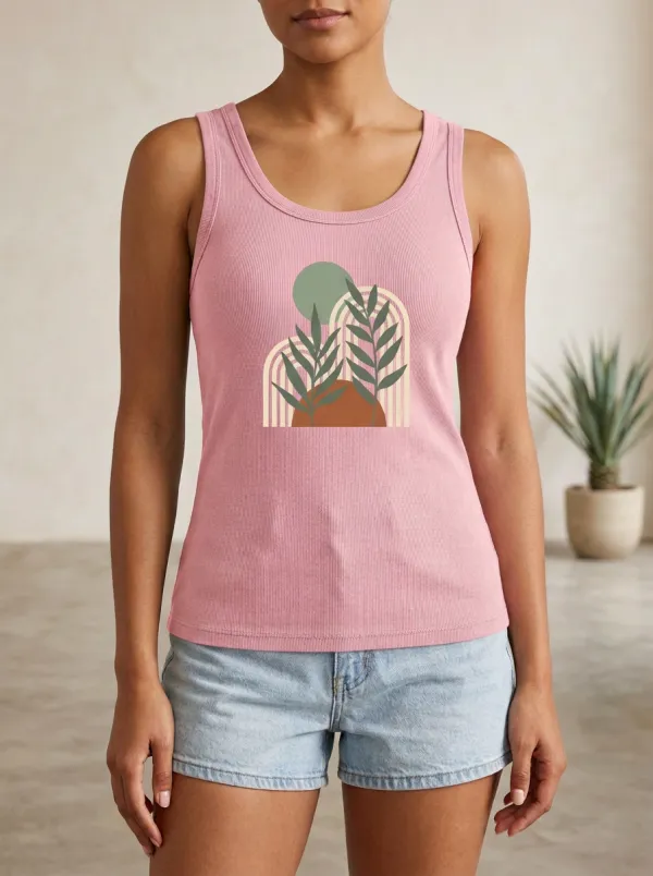 Botanical-Arch Boho Built-In Bra Tank Top
