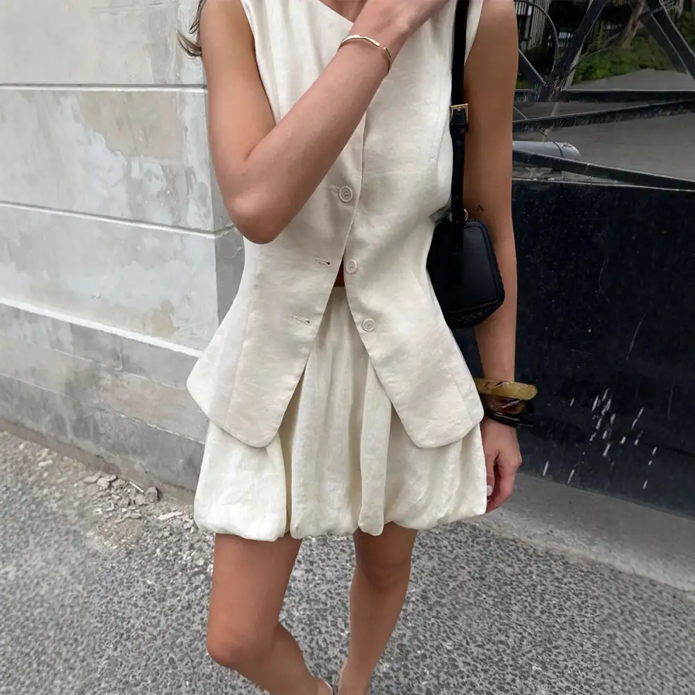 Summer Sweet Vest And Bubble Skirt Set For European American Style
