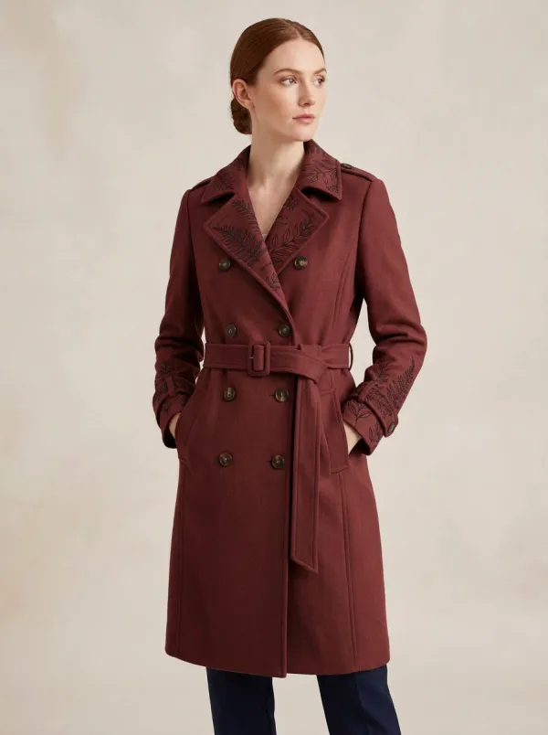 Women's Botanical Fern Printed Trench Coat