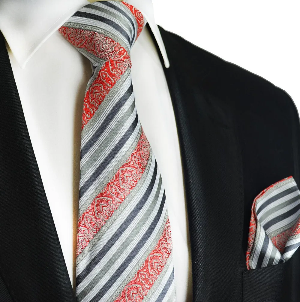 Contemporary Silk Striped Men's Necktie With Pocket Square