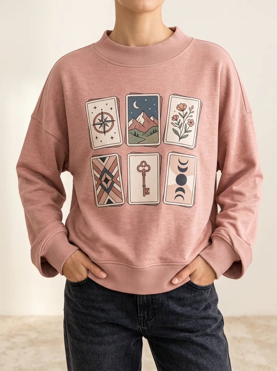 Women's Hoodie with Mountain Floral Tarot Artwork