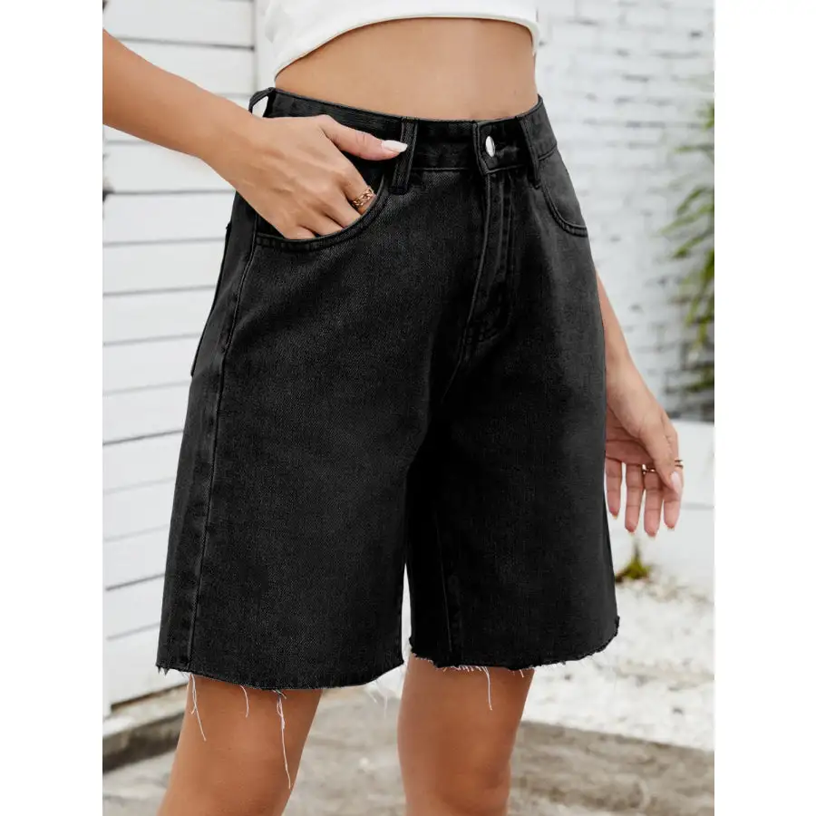 Raw Hem Washed Denim Shorts