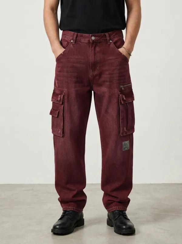Men's Forge Vintage Distressed Multi-Pocket Denim Cargo Jeans