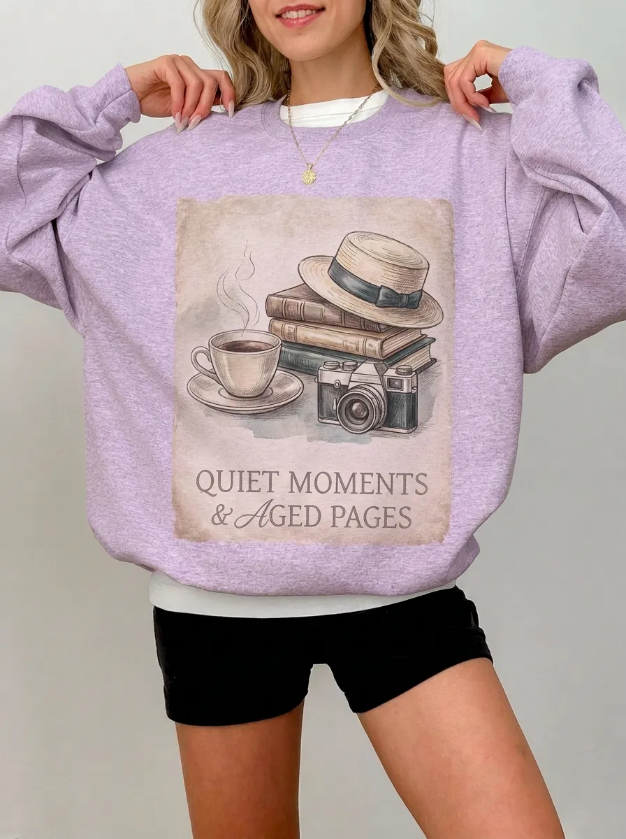Women's Book Coffee Camera Graphic Sweatshirt