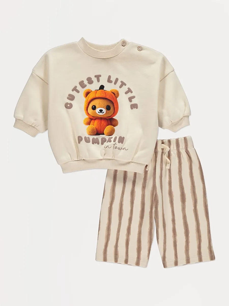 Beige Cutest Pumpkin Sweatshirt and Stripe Joggers Outfit