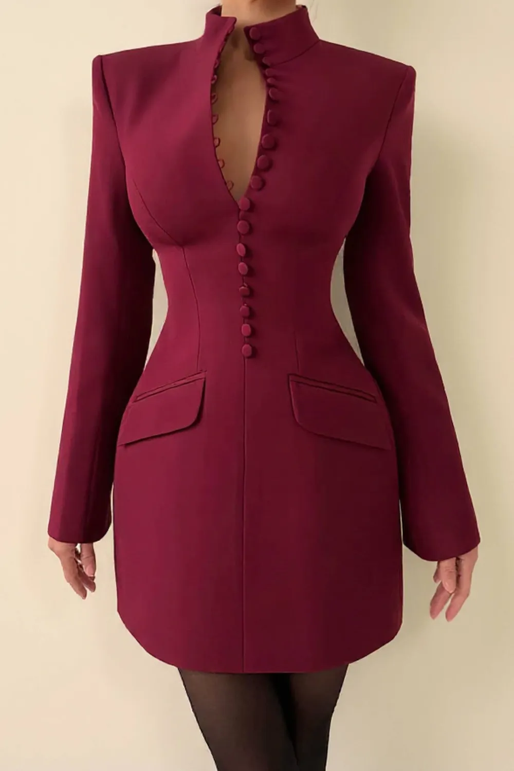 Stand Collar Long Sleeve Mini Dress