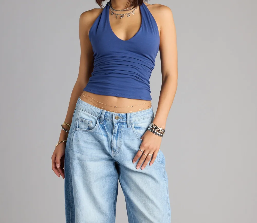 Halter V-Neck Cropped Top