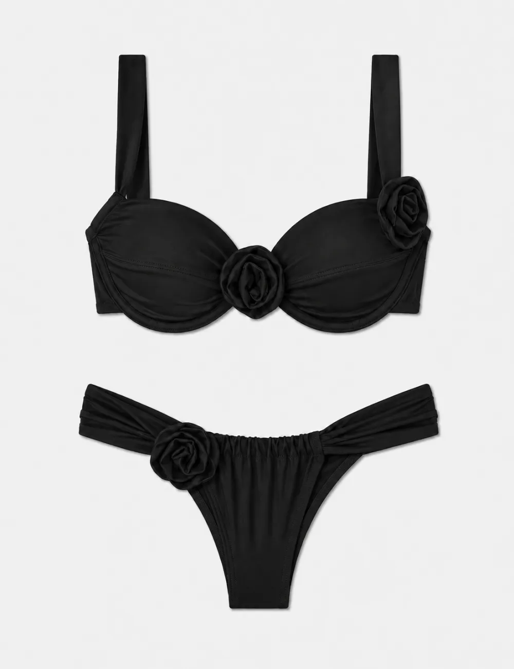 Front D Flower Detail Underwire Balconette Bikini Set