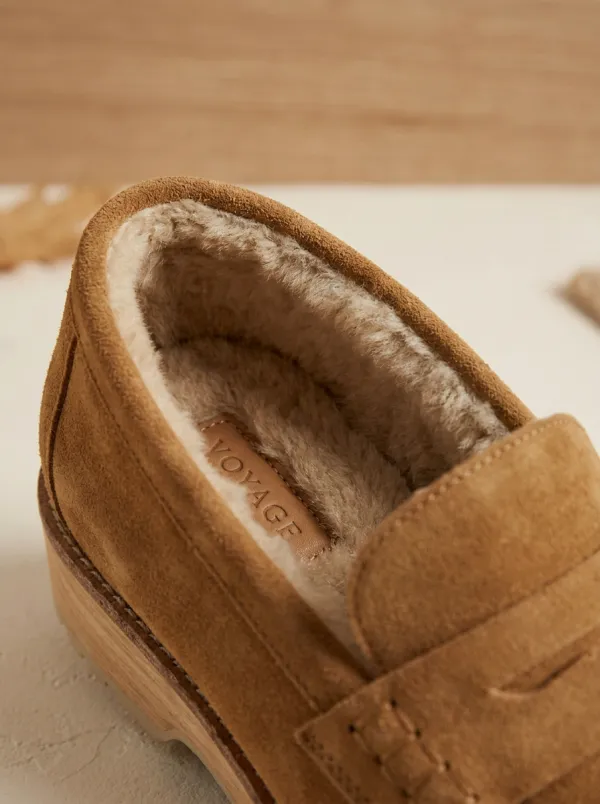 Women's Everyday Faux Fur Lined Winter Suede Wood Sole Loafers