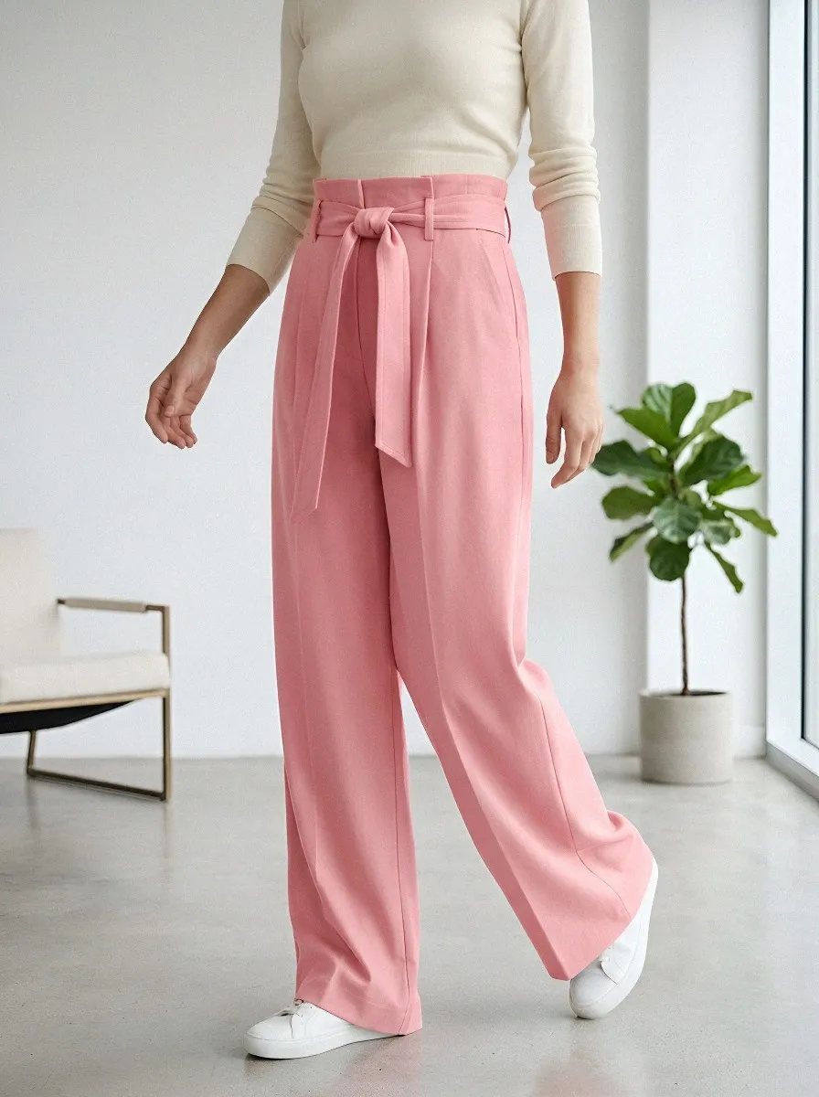 Classic High-Waist Pleated Women's Wide-Leg Trousers