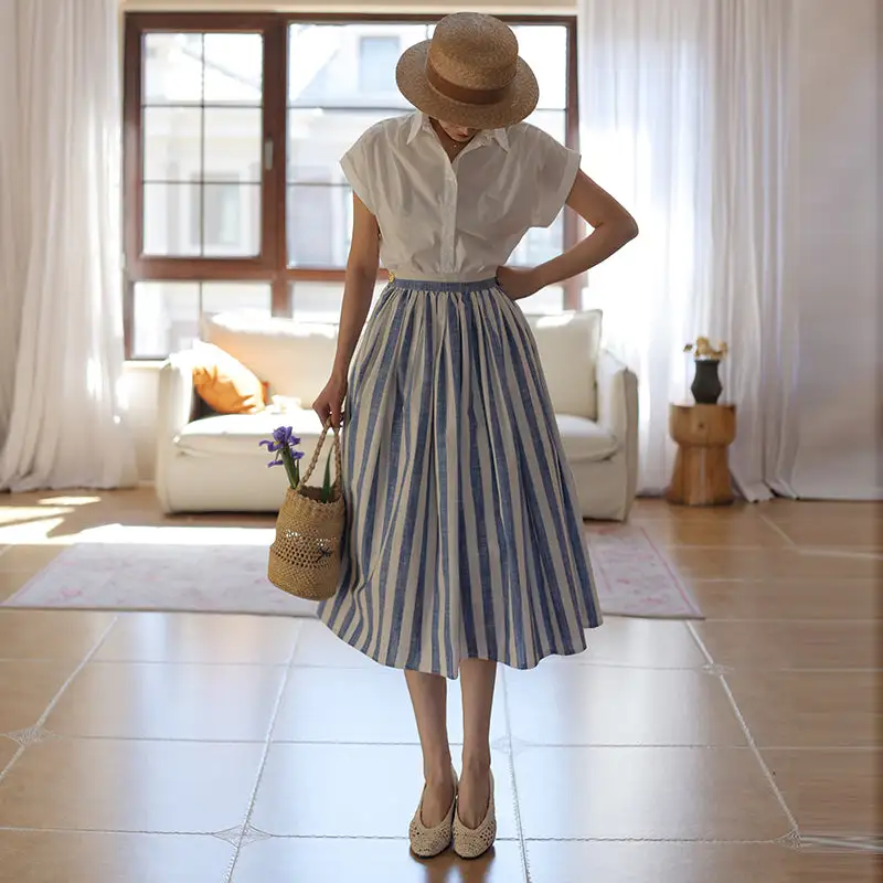 Striped Floral Skirt