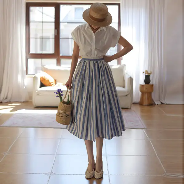 Striped Floral Skirt
