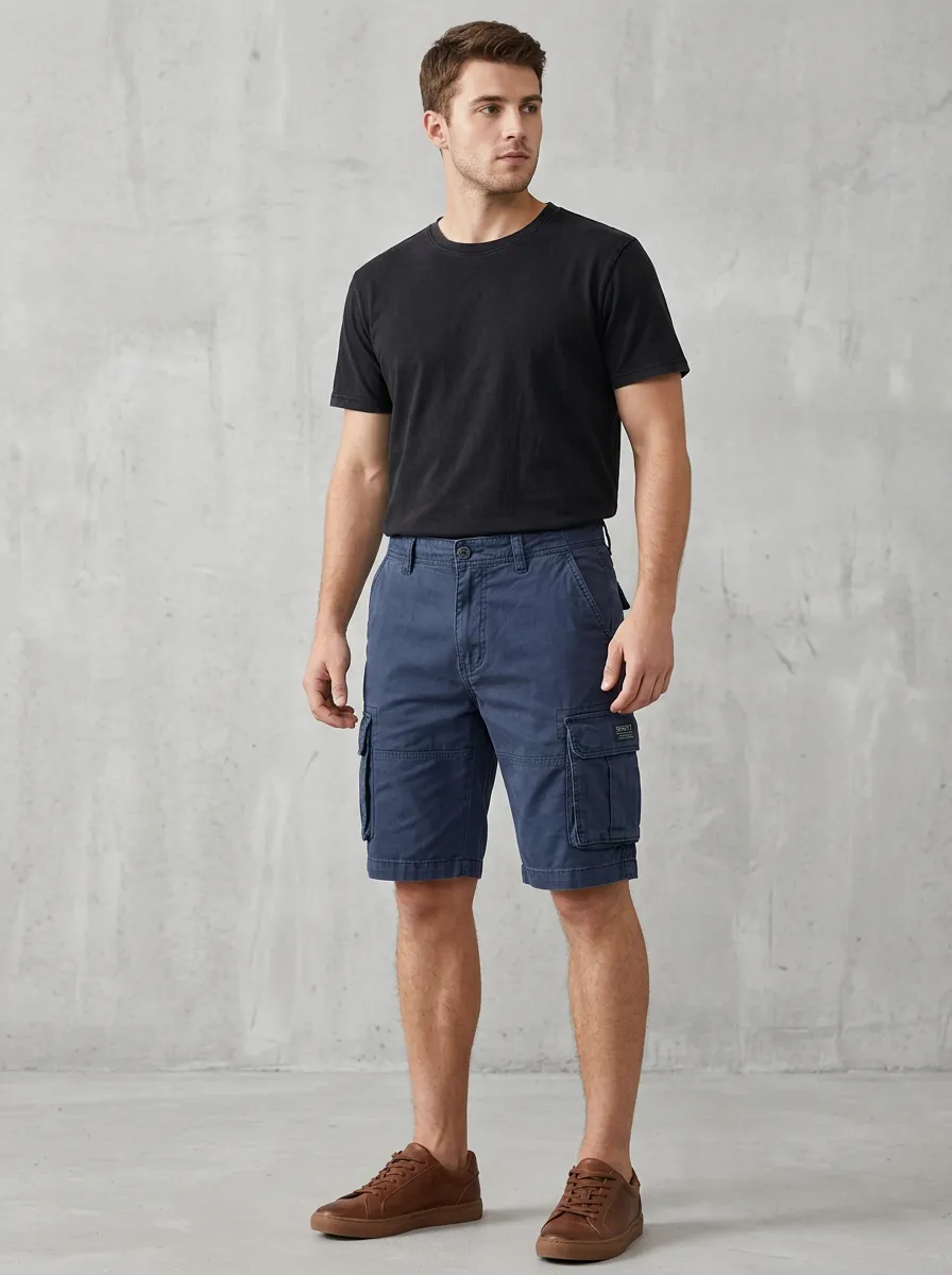 Men's Casual Outdoor Navy Blue Cargo Printed Shorts