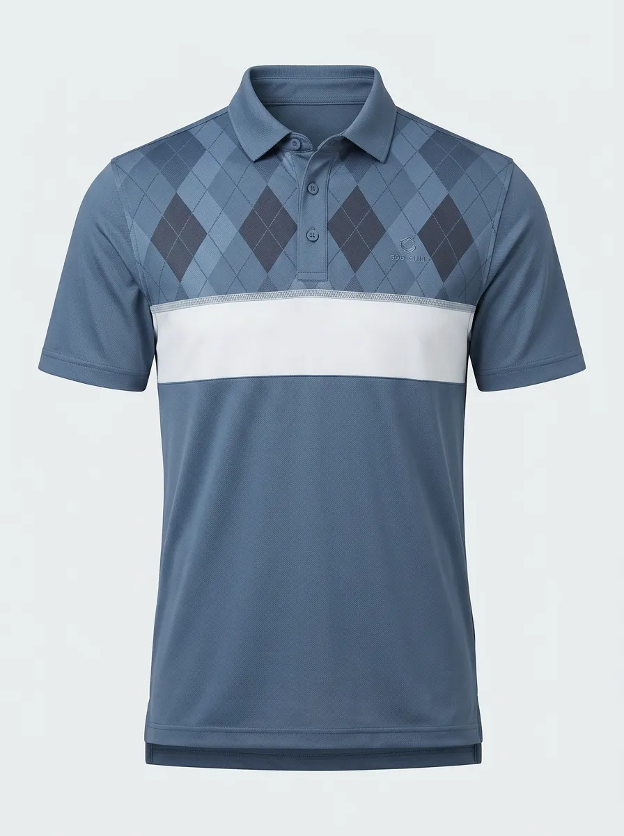 Men's Golf Sport Argyle Pattern Colorblock Printed Polo Shirt