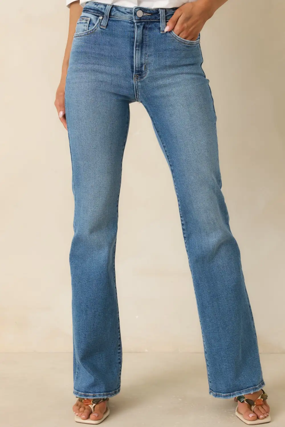 Medium Wash Cotton Flare Jeans