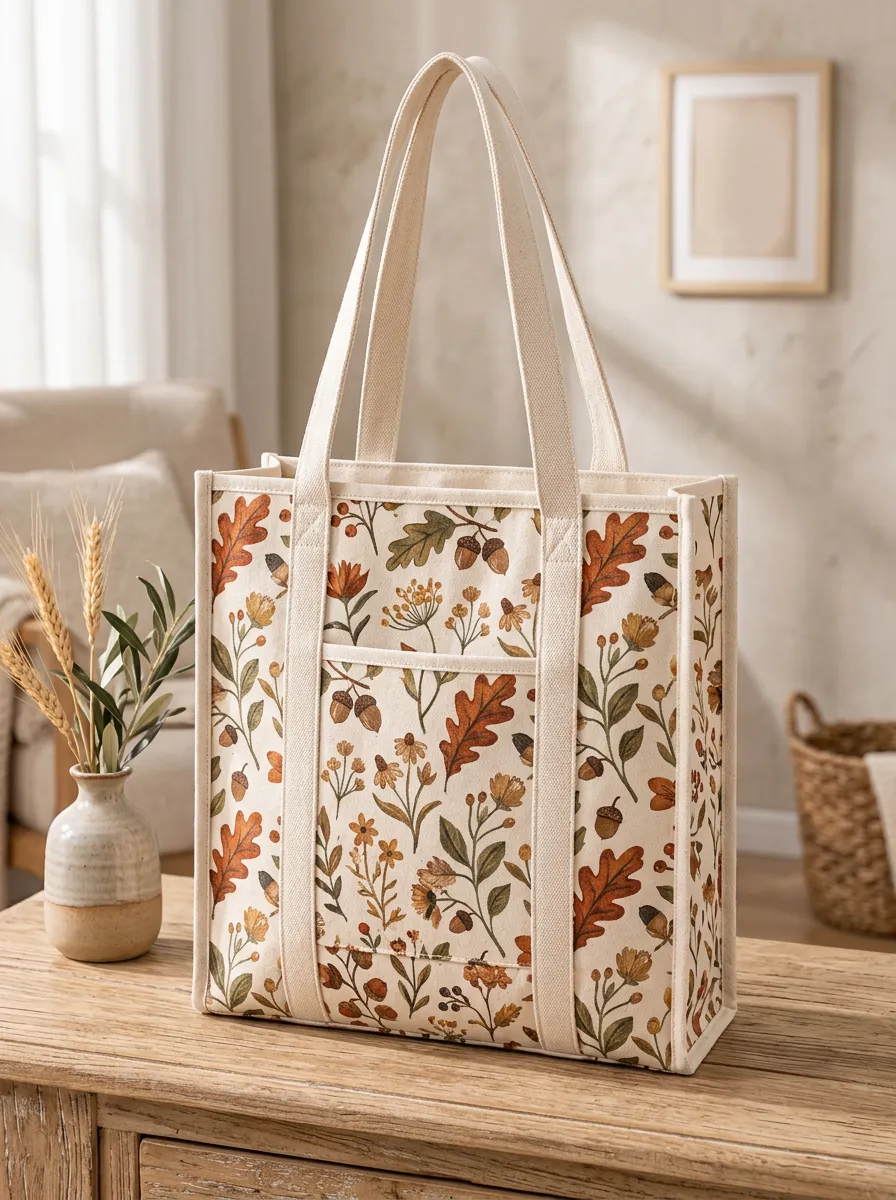 Women's Leaf Acorn Canvas Print Shoulder Tote Bag