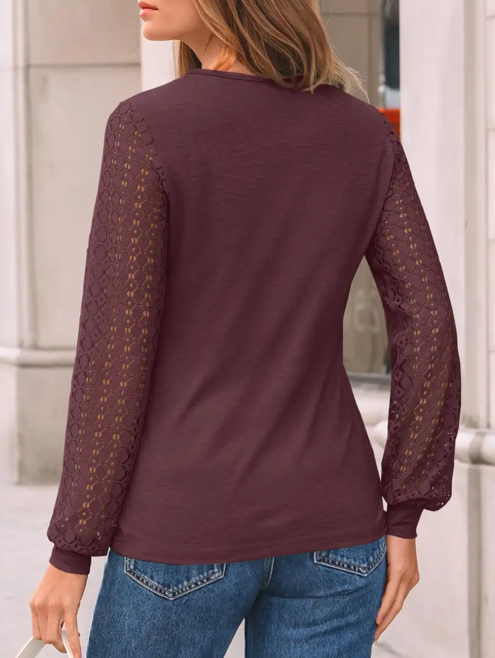 Crew Neck Openwork Patch Top