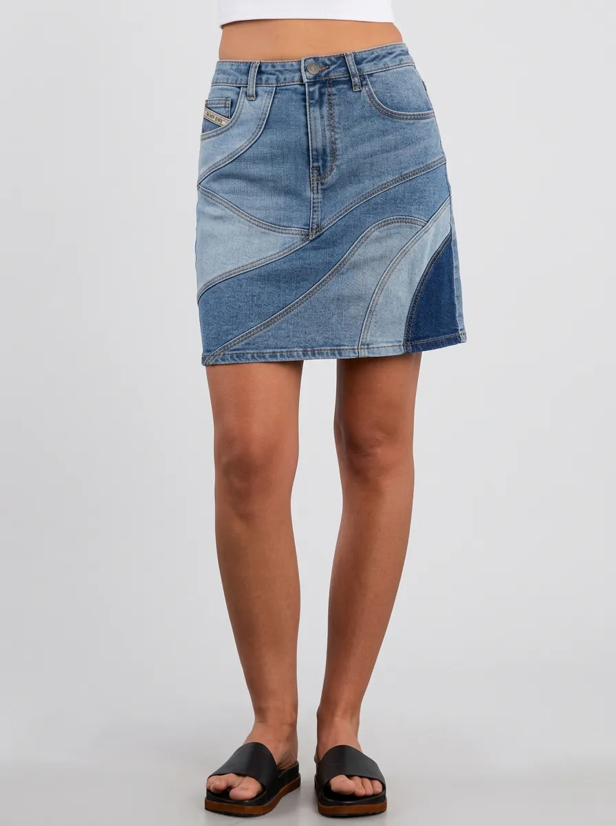 Women's Y2K Aesthetic Patchwork Denim Mini Skirt