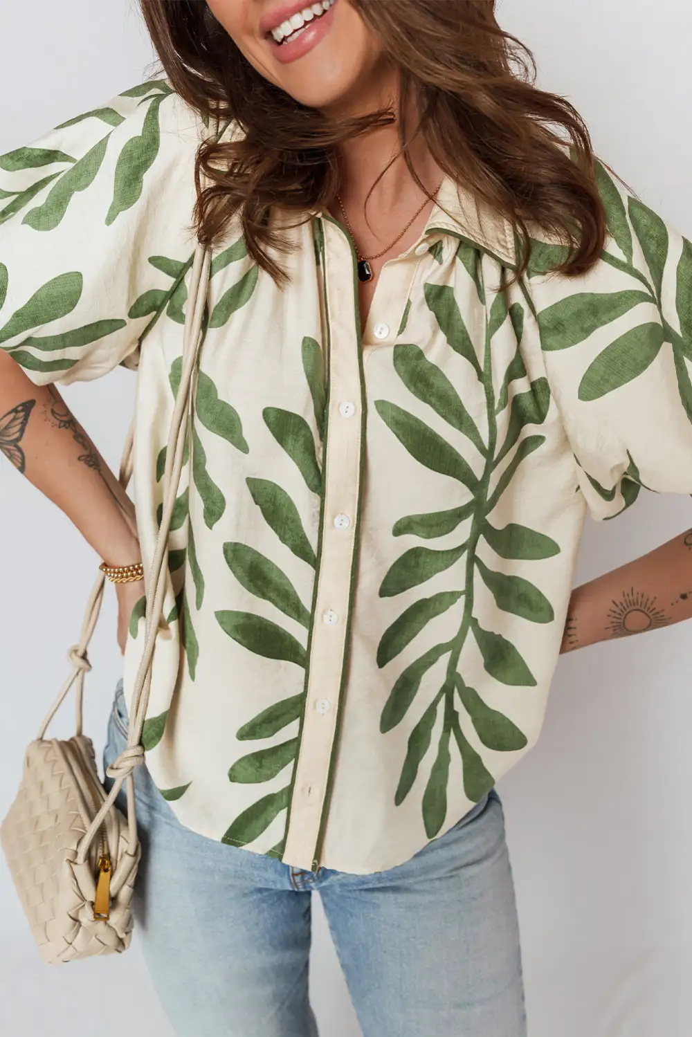 Women's Printed Balloon Sleeve Blouse