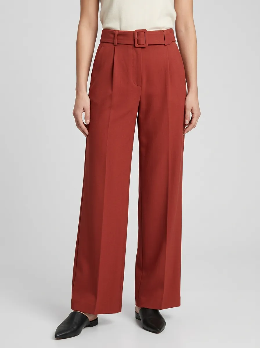 Tailored High-Waisted Belted Wide-Leg Trousers