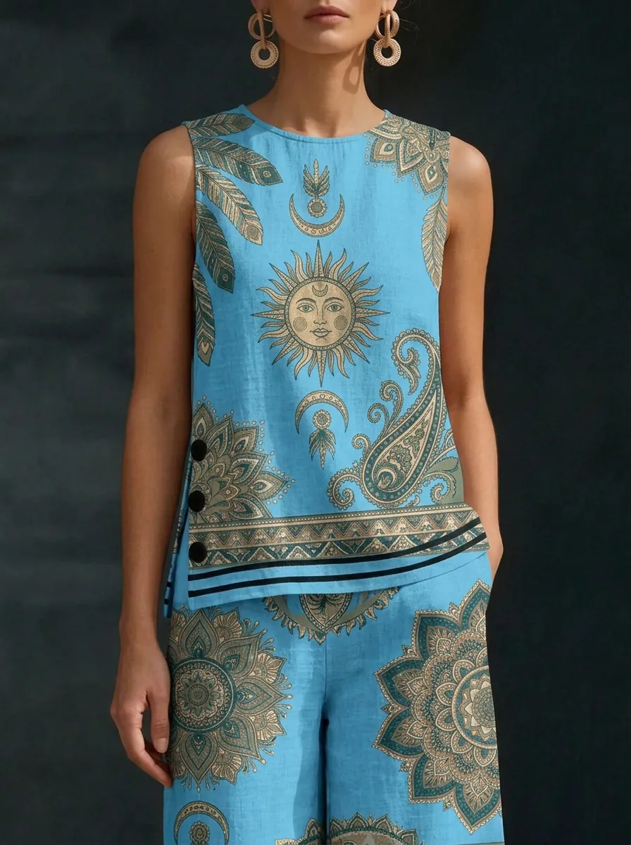 Women's Boho Sun Mandala Paisley Printed Sleeveless Set