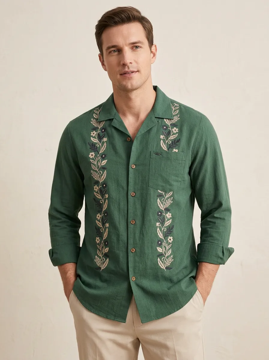Men's Expressive Floral Embroidered Shirt