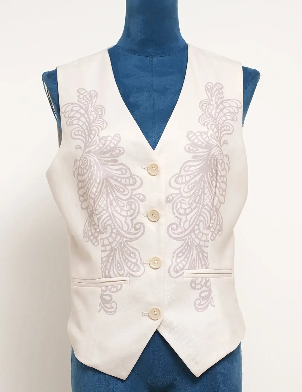 V Neck Embroidery Button Waistcoat Sleeveless Top