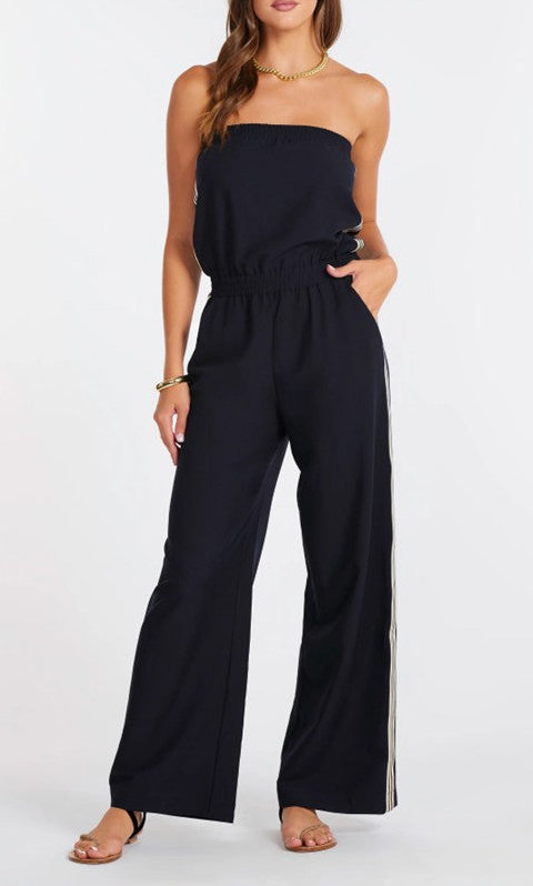 Black Strapless Wide Leg Jumpsuit