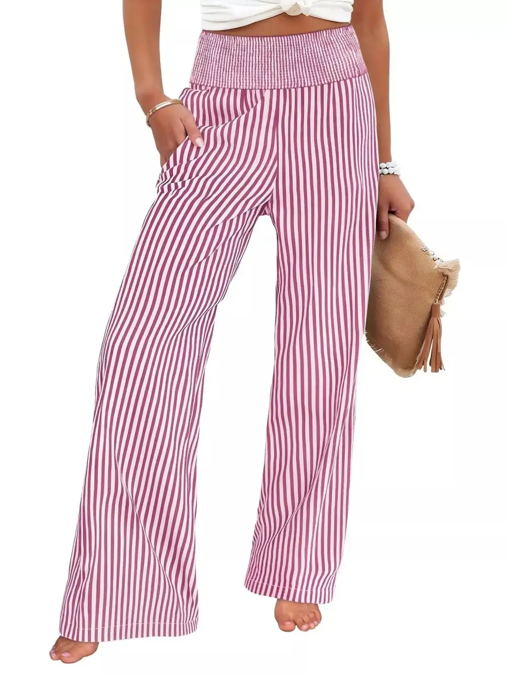 Refined Striped Wide Leg Pants