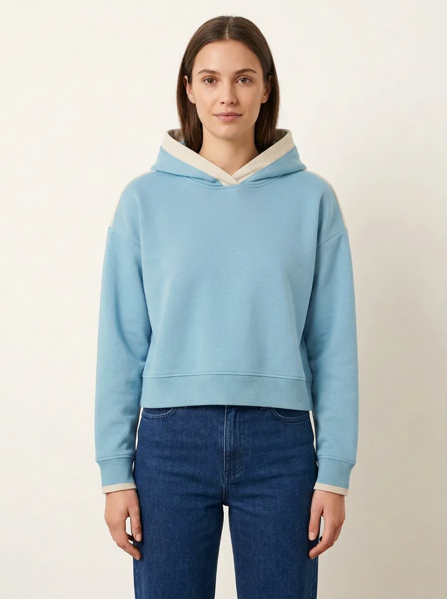 Women's Two-Tone Crossover-Neck Boxy Pullover Hoodie