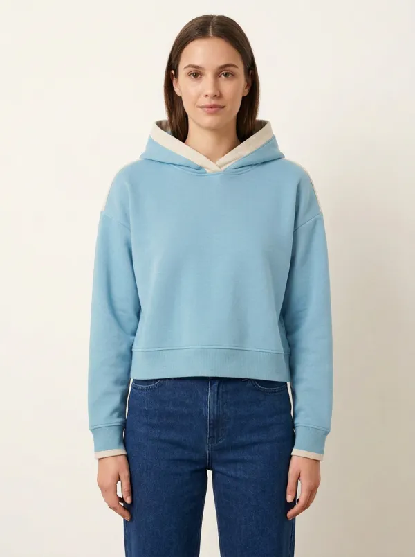 Women's Two-Tone Crossover-Neck Boxy Pullover Hoodie
