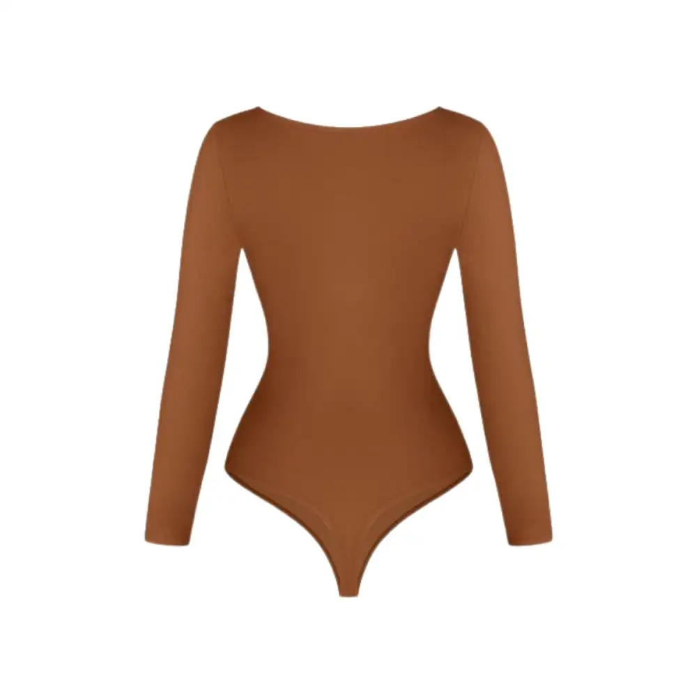 V Neck Long Sleeve Thong Bodysuit