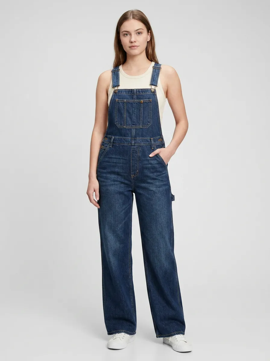 Women's Washed Graphic Denim Overalls