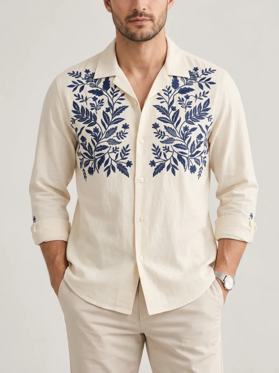 Men's Botanical Embroidered Weekend Shirt