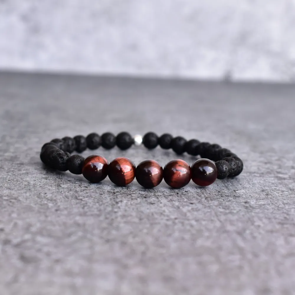 Jaguar-Inspired Tiger Eye Lava Bead Bracelet