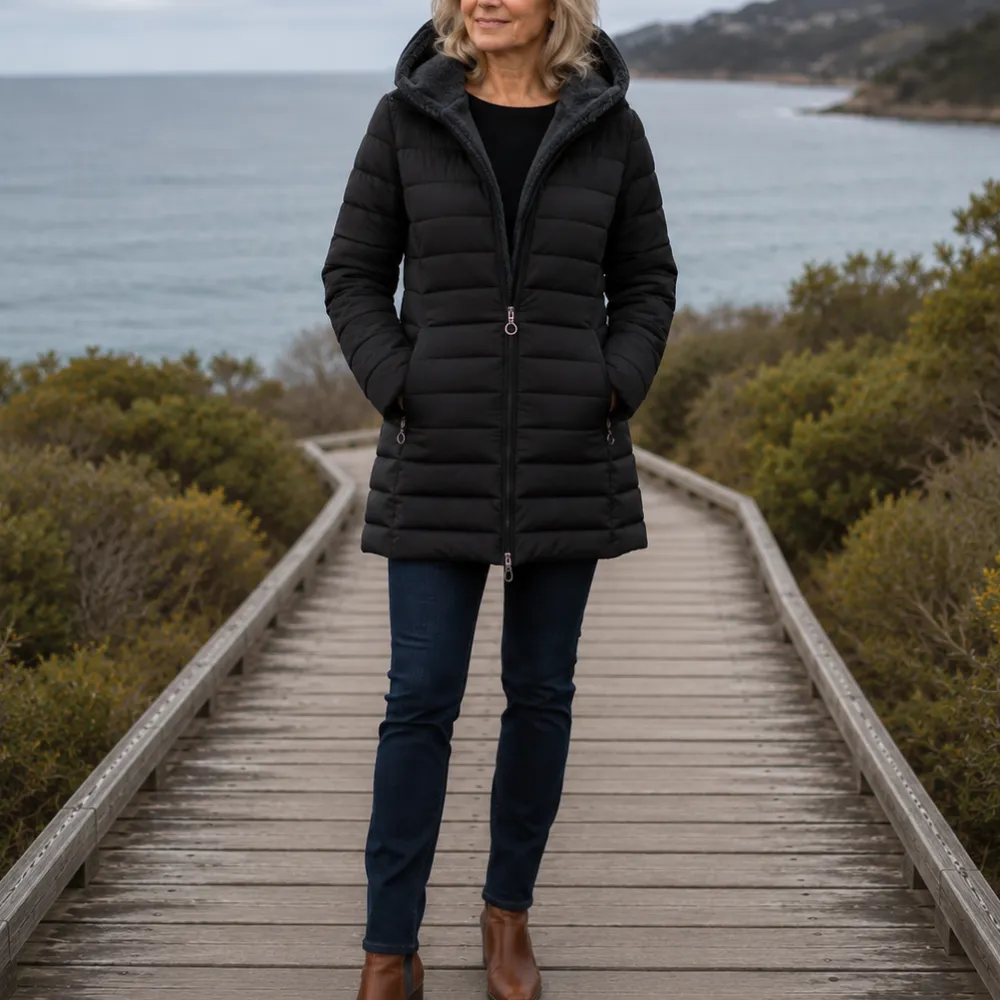 Hooded Quilted Fleece Lined Coat