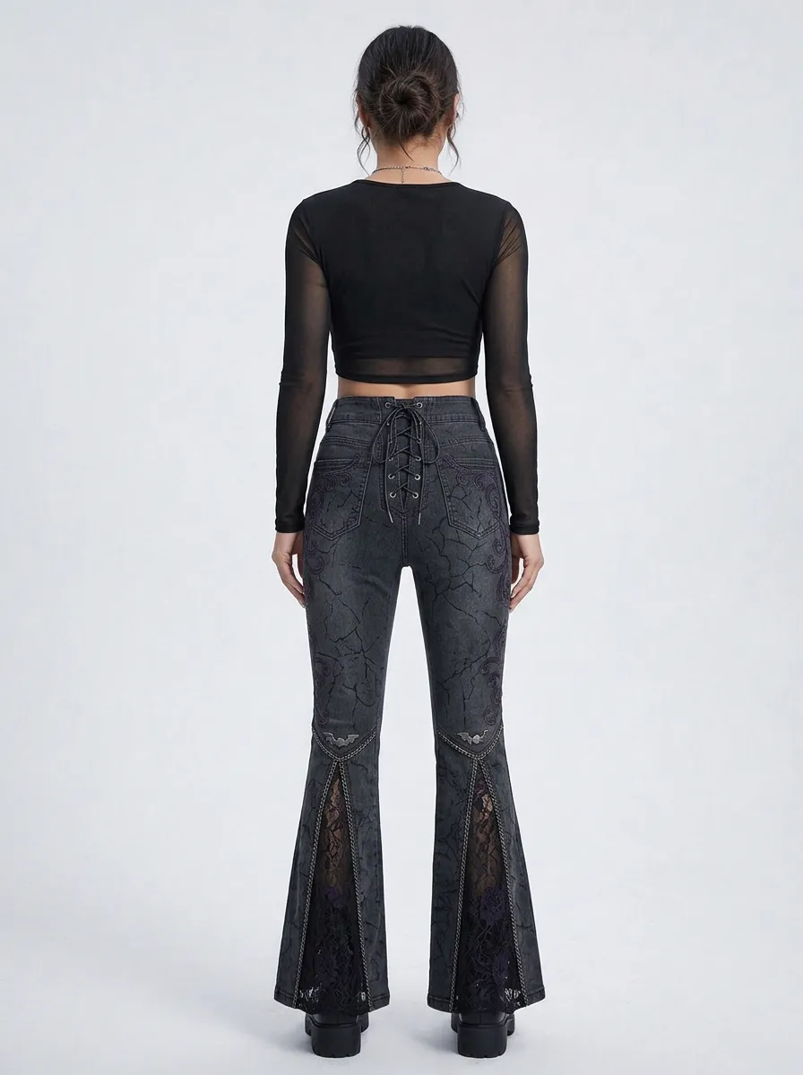 Alternative Lace Lace-Up Chain Victorian Look Women's Gothic Flare Pants