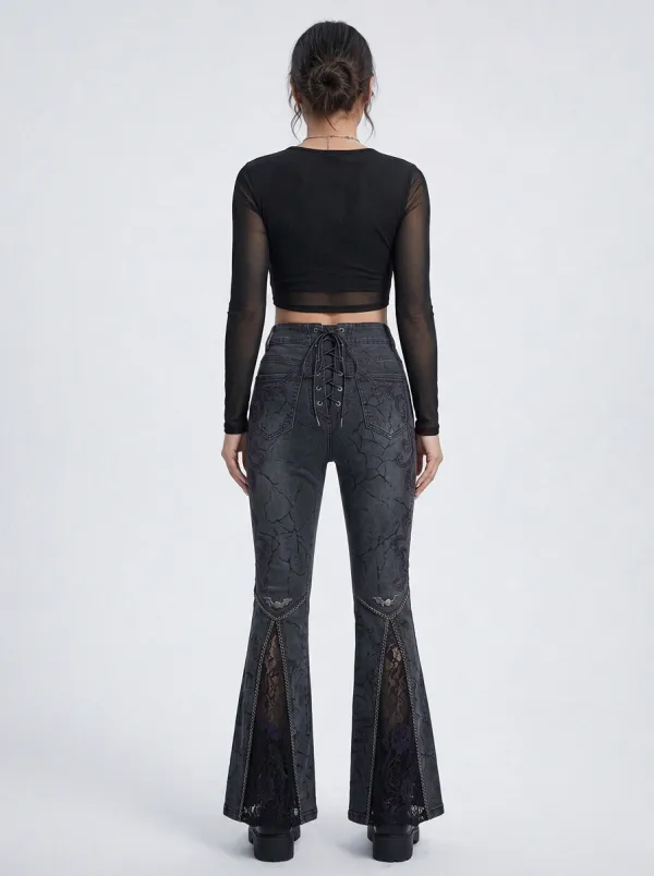 Alternative Lace Lace-Up Chain Victorian Look Women's Gothic Flare Pants