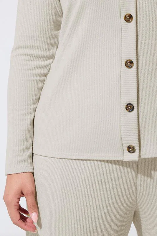 Plus Size Beige Ribbed Button Cardigan detail 3