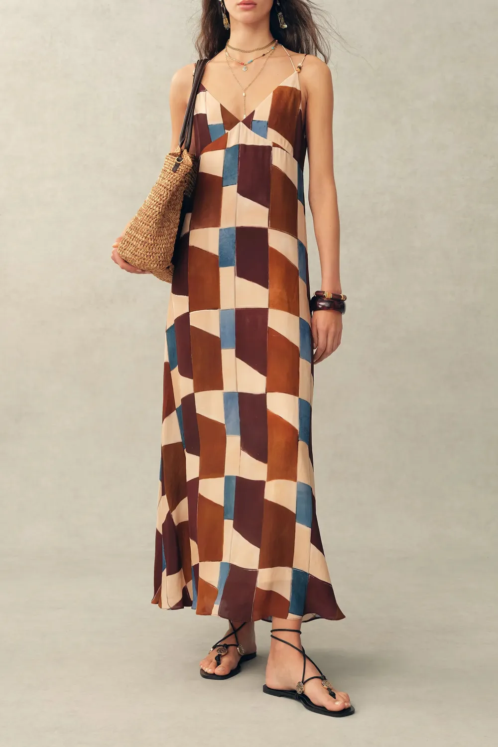 Halter Neck Printed Crinkle Gauze Maxi Dress